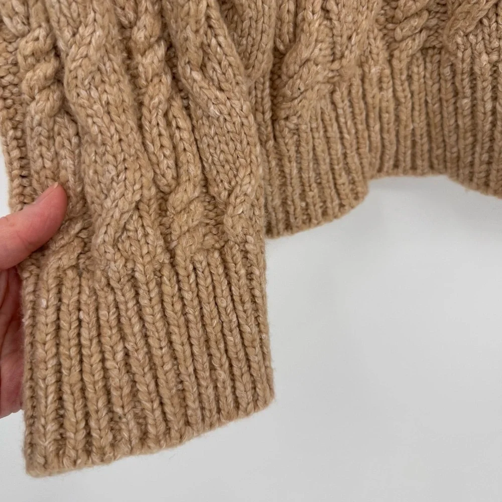 ATM Chunky Cable Knit Melillo Wool & Cotton Blend V-Neck Cardigan Sweater Size M